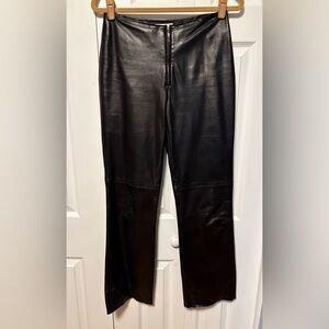 Margaret Godfrey Raw Edge Black Leather Pants with Front Zipper